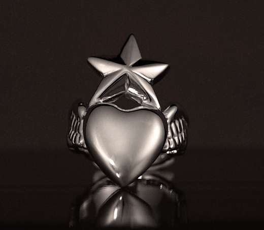 Rockabilly Ring Herz Stern Tattoo Silber massiv