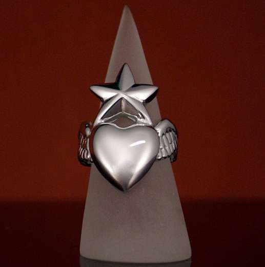 Rockabilly Ring Herz Stern Tattoo Silber massiv