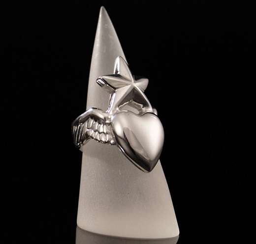 Rockabilly Ring Herz Stern Tattoo Silber massiv