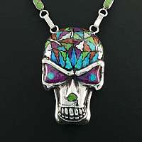 Kette Silber mit Skull bunt emailliert
