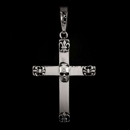 Totenkopf Kreuz Anhnger aus 935er Silber mit Lilien