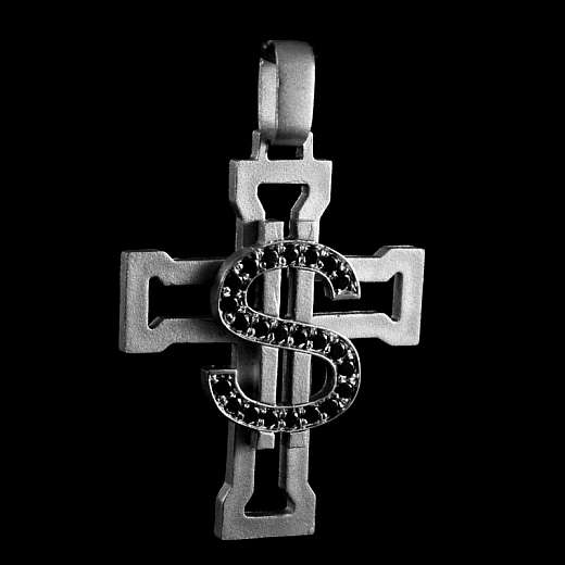 Anhnger mit Kreuz und Dollar Zeichen aus 935er Silber