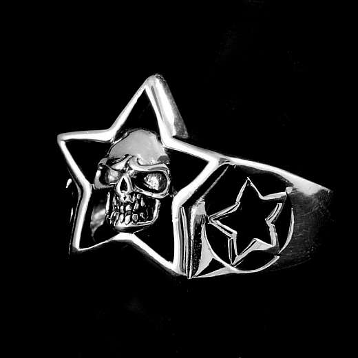 Totenkopf Ring mit Stern und Fleur de Lys