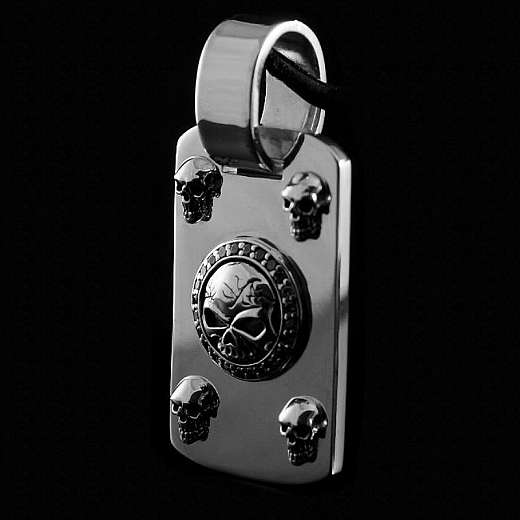 Bikerschmuck Dogtag handgefertigt mit Totenkopf