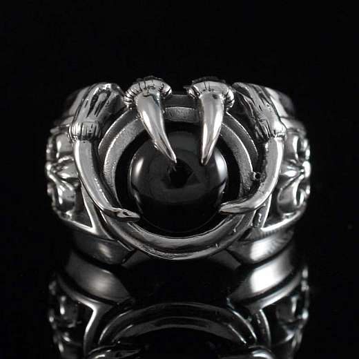 Gothic Krallenring mit schwarzem Stein