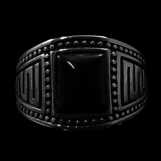 Silberring mit Onyx und Inka Ornamenten