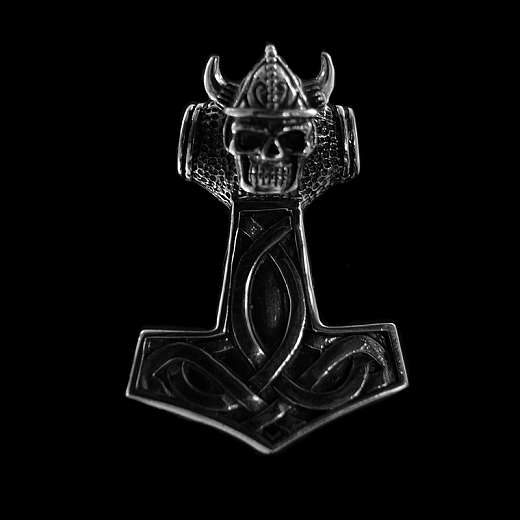 Anhnger Thors Hammer mit Skull und Helm