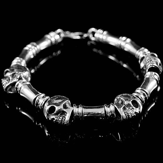 Totenkopf Armband mit Beads aus Silber, Biker Schmuck