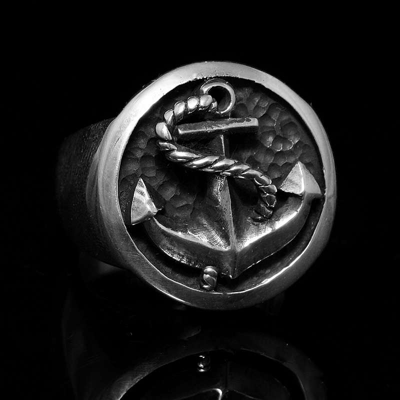 Massiver Ring mit Anker aus 935er Silber - Bootsmann small