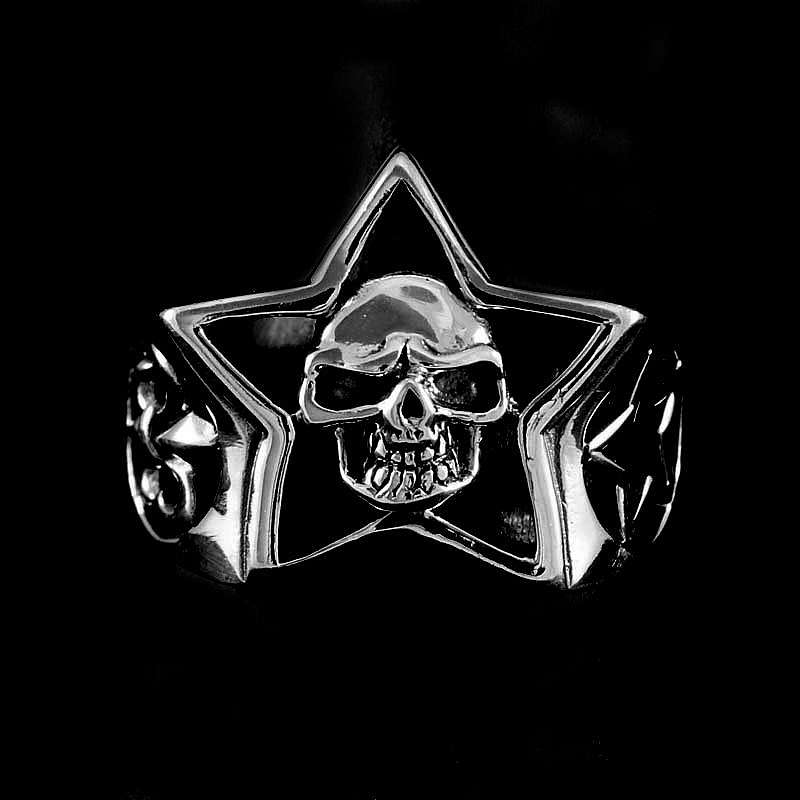 Totenkopf Ring mit Stern und Fleur de Lys