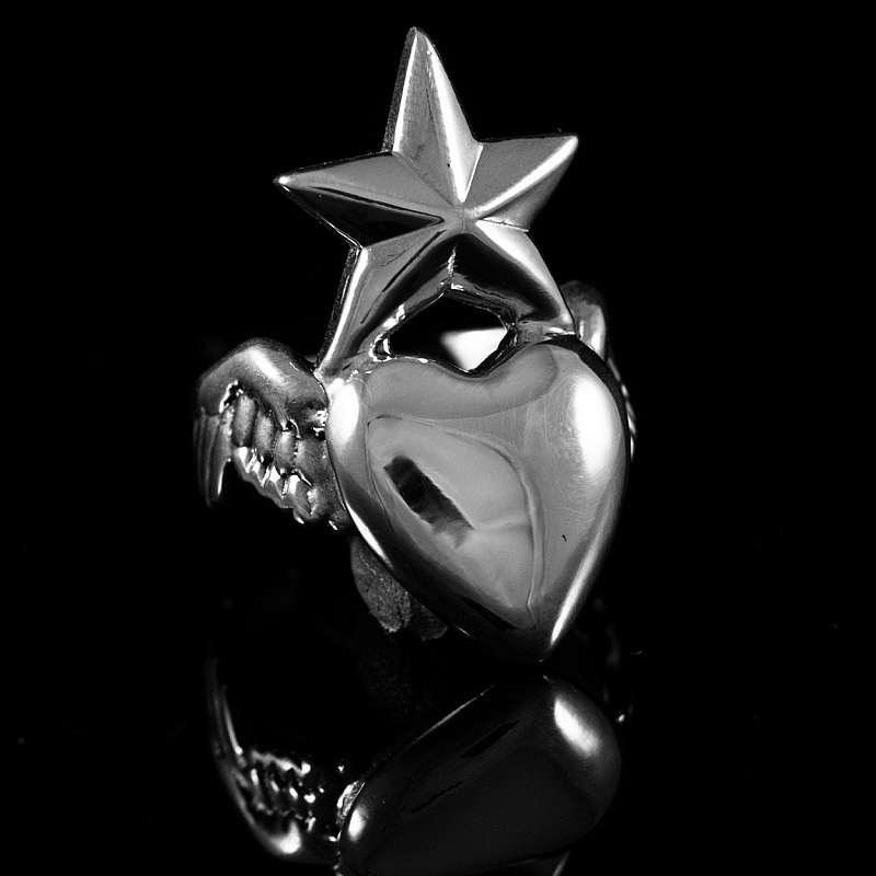 Ring mit Herz und Stern Rockabilly Schmuck aus 935er Silber