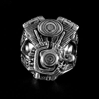 Biker Ring V2 Motor aus Ag 925er Sterlingsilber