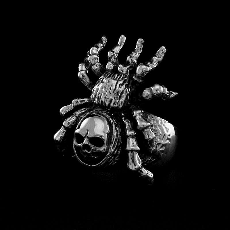 Silberring Spinne mit Skull