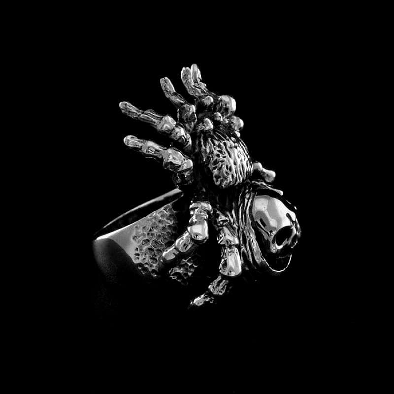 Silberring Spinne mit Skull