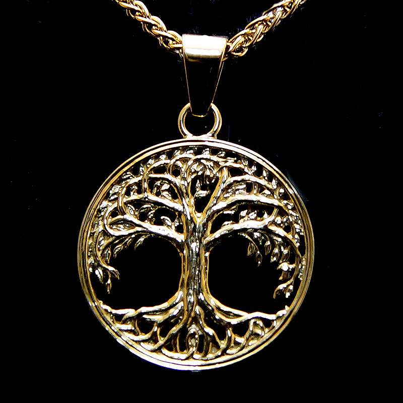 Lebensbaum als Anhnger mit Zopfkette aus Gold