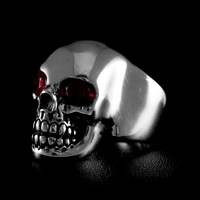 Totenkopf Biker Ring Silber mit Ornamentaugen