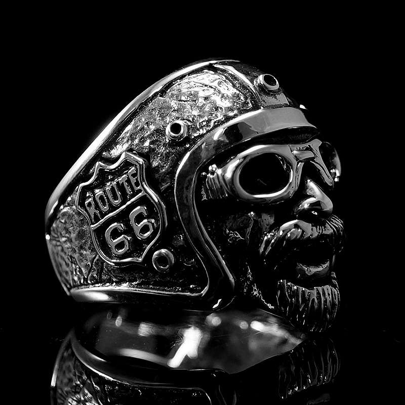 Biker Schmuck Ring mit Route 66 Helm