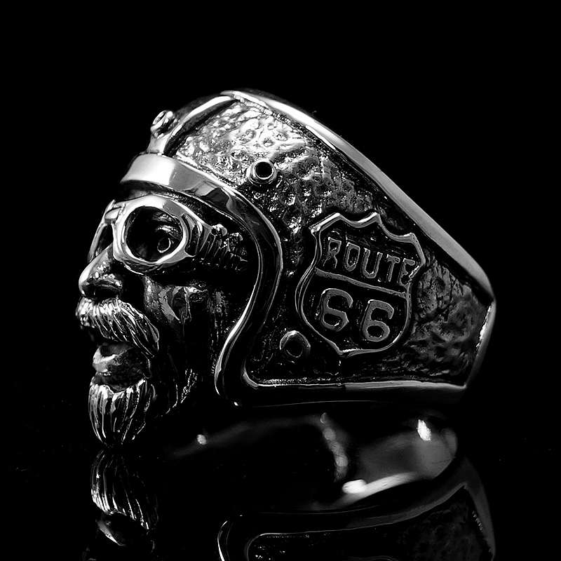 Biker Schmuck Ring mit Route 66 Helm
