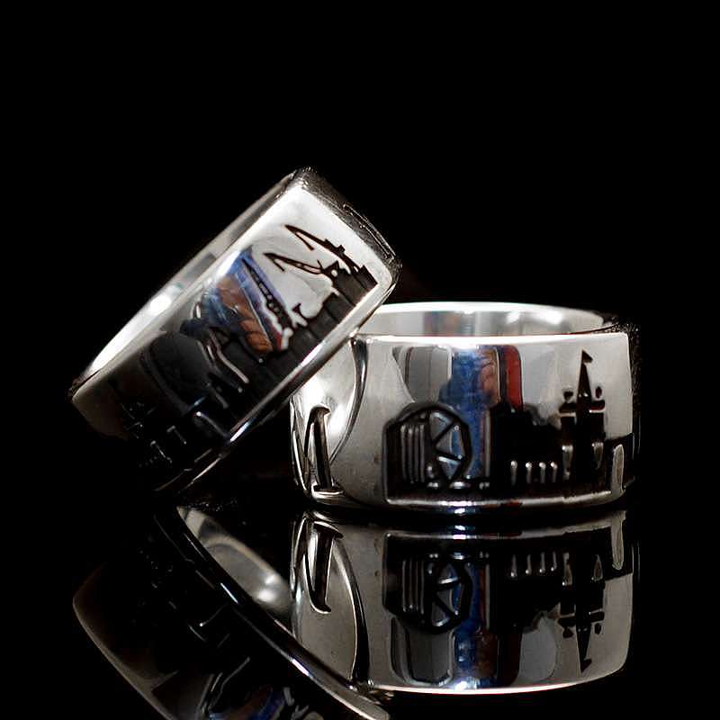 Hochzeitsringe, Eheringe mit Hamburg Skyline