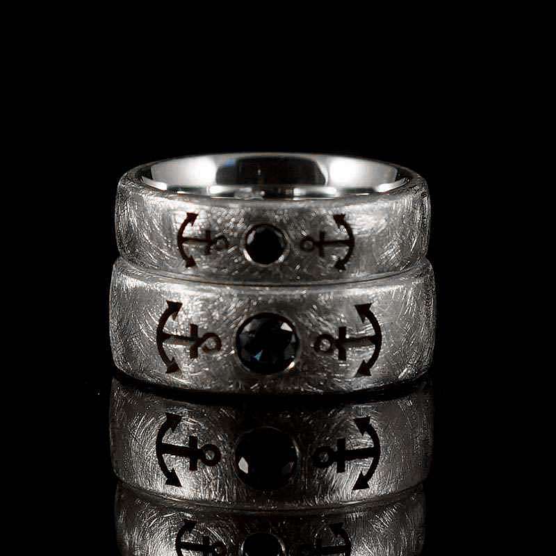 Eheringe, Hochzeitsringe mit Anker und Saphir