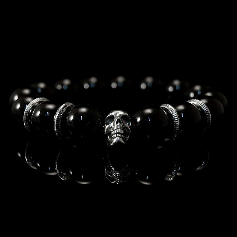 Kugelarmband aus Onyx mit Totenkopf