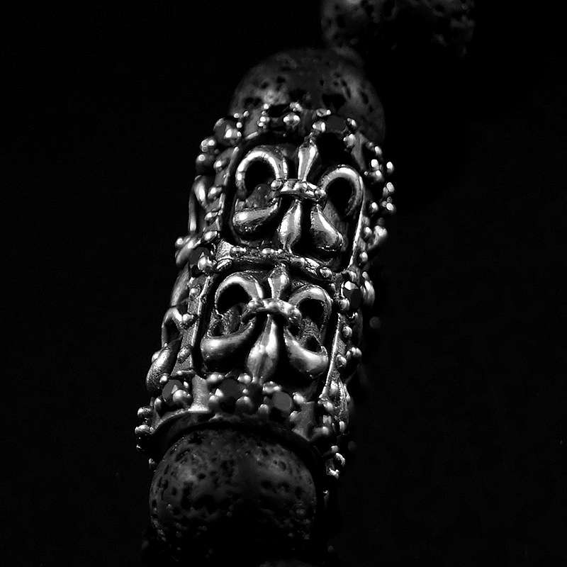 Kugelarmband mit Fleur de Lis Beads aus Lava Stein