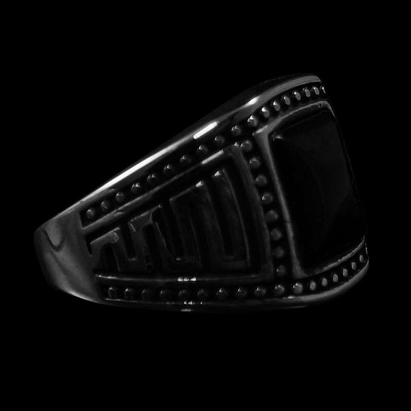 Silberring mit Onyx und Inka Ornamenten