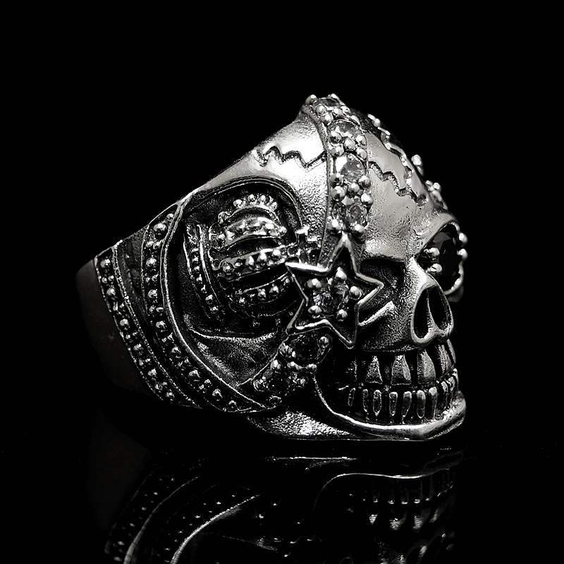 Skullring mit 2 Kronen und Zirkonia Auge