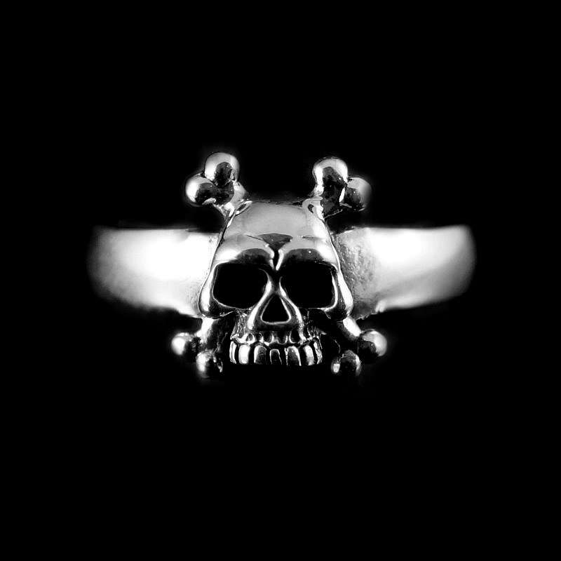 Rockerschmuck Totenkopf Ring mit Knochen aus Silber