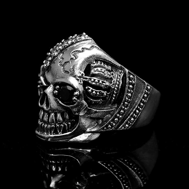 Skullring mit 2 Kronen und Zirkonia Auge