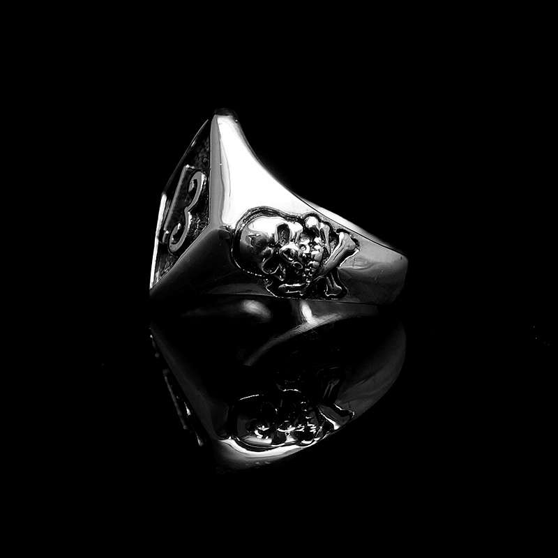 Lucky Thirteen Silberring mit Totenkopf, Biker Schmuck