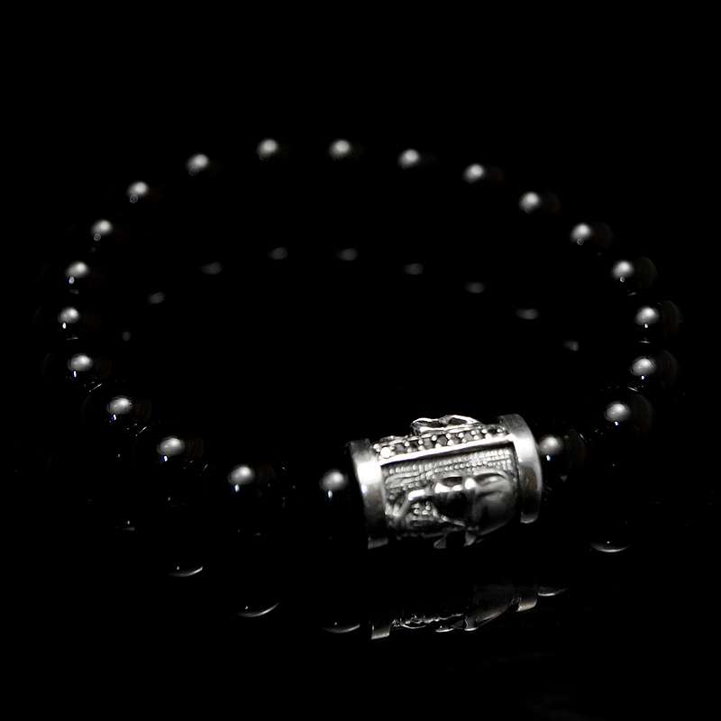 Totenkopfschmuck Kugelarmband mit schwarzem Onyx