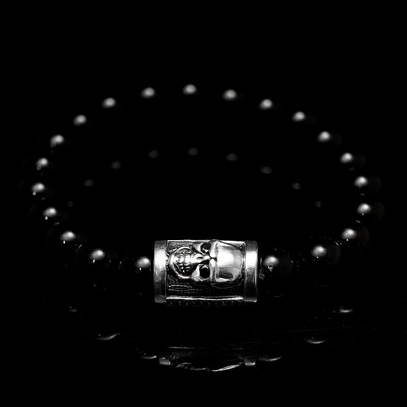 Totenkopfschmuck Kugelarmband mit schwarzem Onyx
