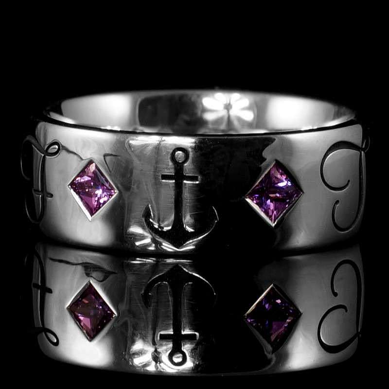 Trauringe, Hochzeitsringe mit Anker, Zirkonia und Saphiren