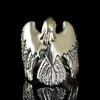 Adler Bikerschmuck Ring Silber mit Kopf aus Messing