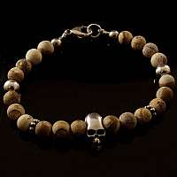 Kugelarmband aus Jaspis Stein mit Skull Beads, Bikerschmuck