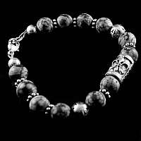 Kugelarmband aus Snowflake Obsidian Stein mit Lilie Beads