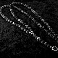 Kugelkette aus Snowflake Obsidian, Bikerschmuck mit Templerkreuz