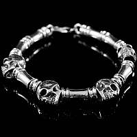 Totenkopf Armband mit Beads aus Silber, Biker Schmuck